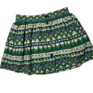 Forever 21 Boutique Green Mosaic Print Mini Skirt Sz Small Pockets Button Down